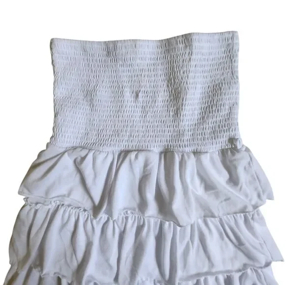 No Boundaries White Tiered Strapless Tube Dress Size M (7-9) - Picture 3 of 11